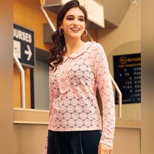 Modcloth Charismatic Classic Peter Pan Collar Pink Lace Top Daisy Lace M NWT